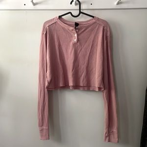 Wild fable cropped pink button waffle knit long sleeve
